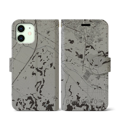 【ちはら台（千葉県）】地図柄iPhoneケース（手帳タイプ）モノトーン・iPhone 12 mini 用