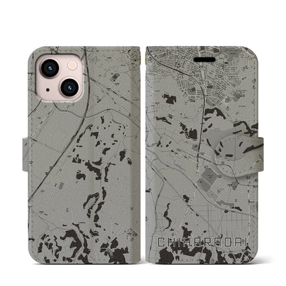【ちはら台（千葉県）】地図柄iPhoneケース（手帳タイプ）モノトーン・iPhone 13 mini 用