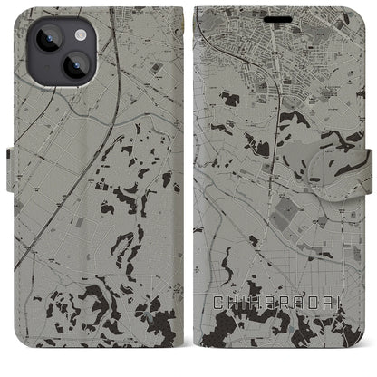 【ちはら台（千葉県）】地図柄iPhoneケース（手帳タイプ）モノトーン・iPhone 14 Plus 用