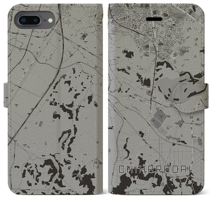 【ちはら台（千葉県）】地図柄iPhoneケース（手帳タイプ）モノトーン・iPhone 8Plus /7Plus / 6sPlus / 6Plus 用