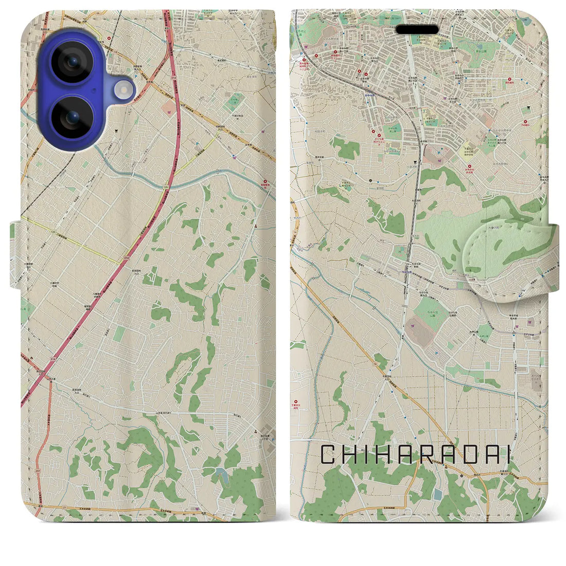 【ちはら台(千葉県)】地図柄iPhoneケース(手帳タイプ)ナチュラル・iPhone 16 Pro Max 用