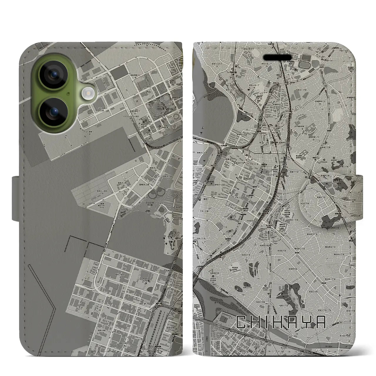 【千早（福岡県）】地図柄iPhoneケース（手帳タイプ）