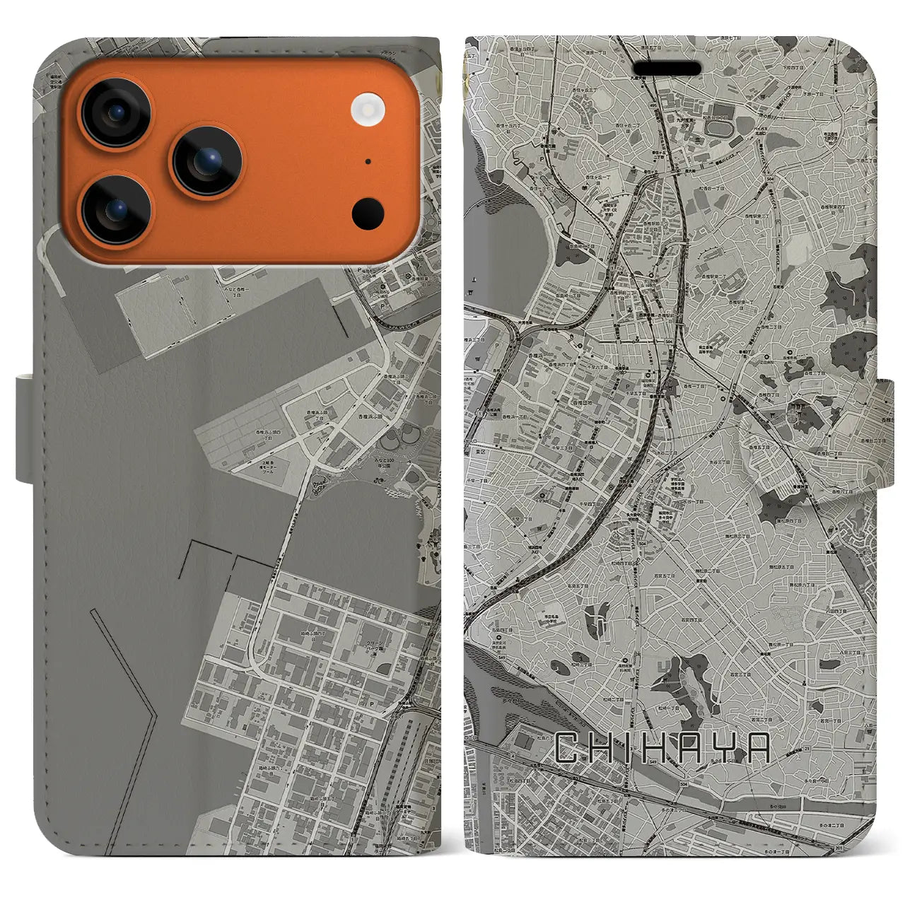 【千早（福岡県）】地図柄iPhoneケース（手帳タイプ）