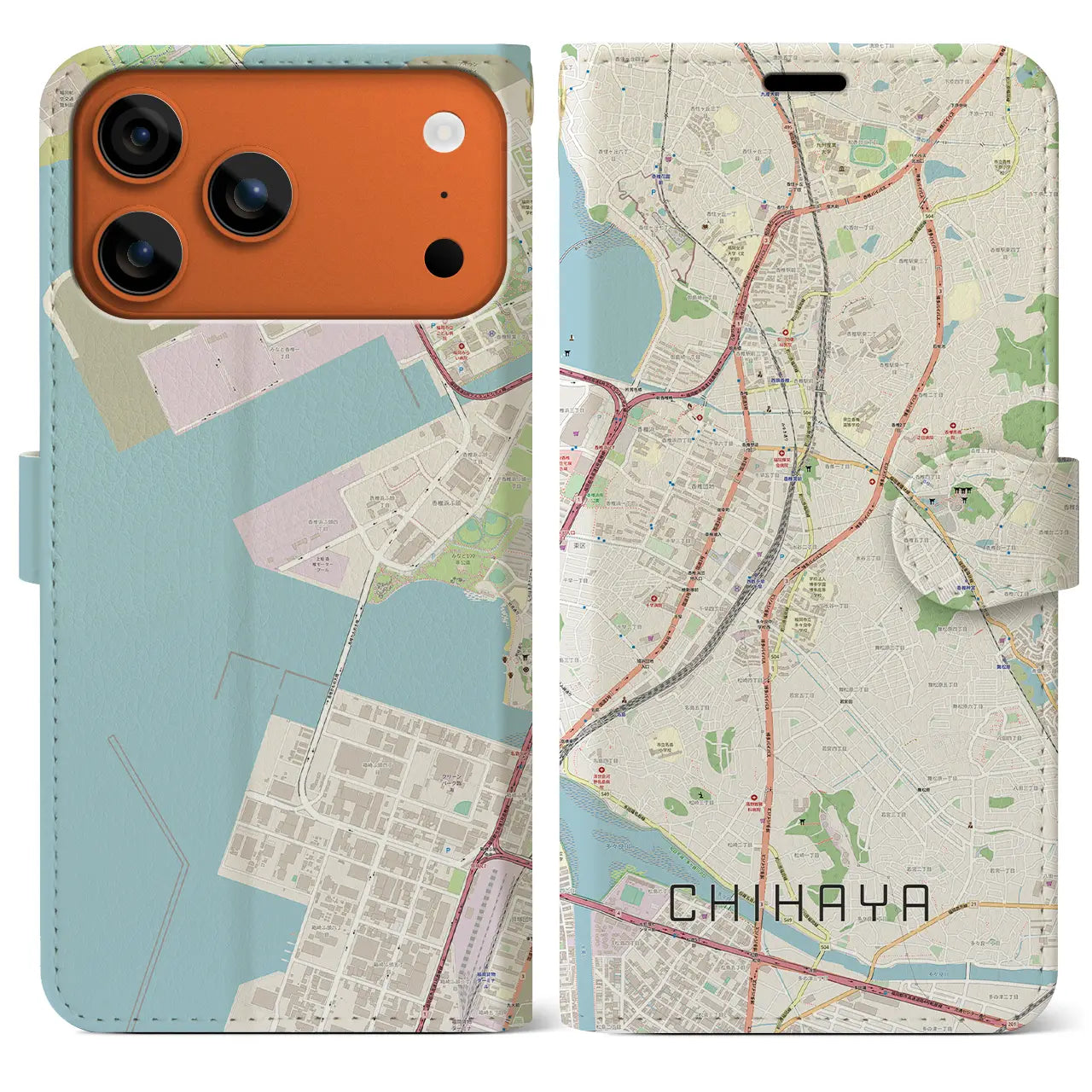 【千早（福岡県）】地図柄iPhoneケース（手帳タイプ）