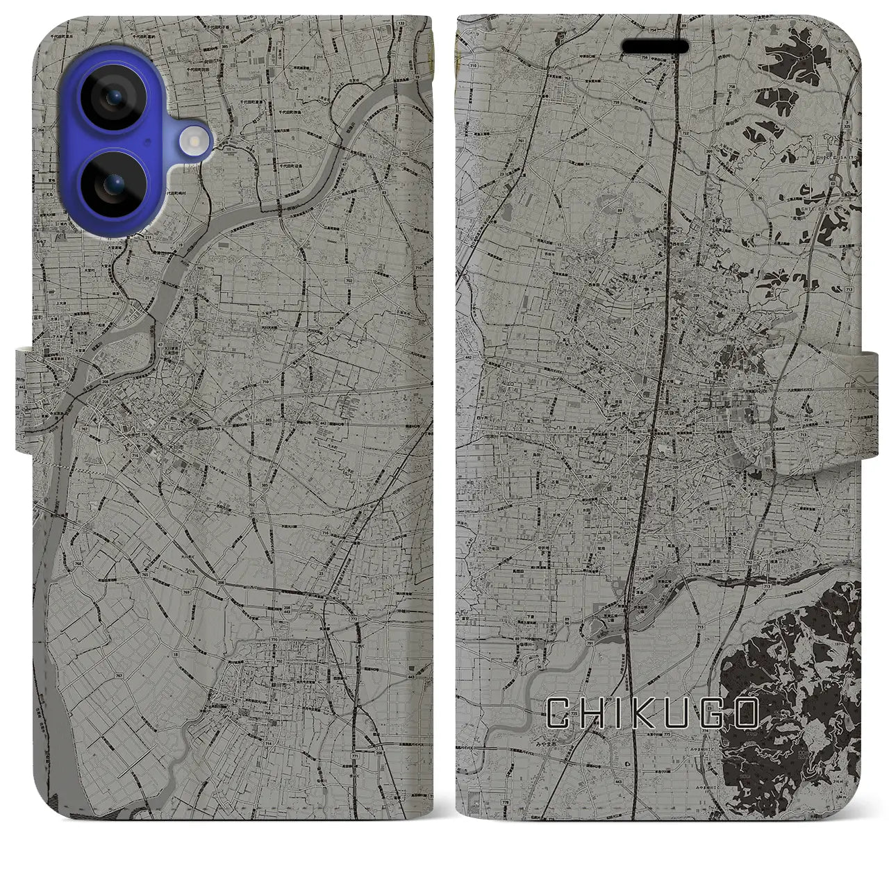 【筑後（福岡県）】地図柄iPhoneケース（手帳タイプ）