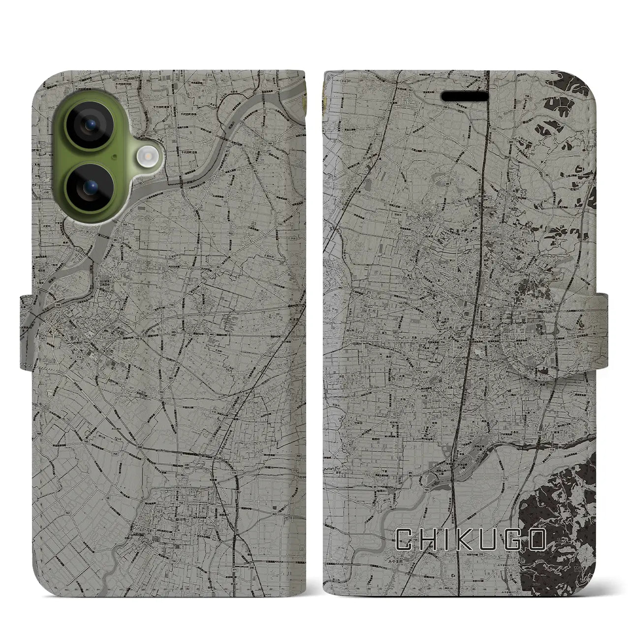 【筑後（福岡県）】地図柄iPhoneケース（手帳タイプ）