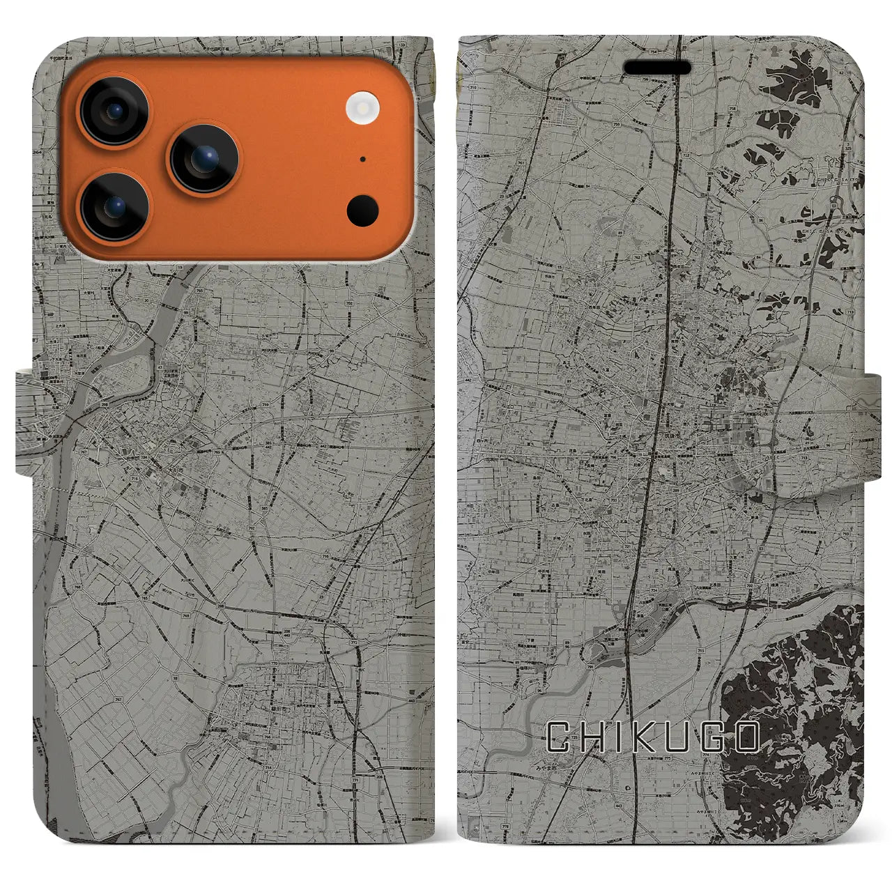 【筑後（福岡県）】地図柄iPhoneケース（手帳タイプ）