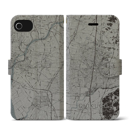 【筑後（福岡県）】地図柄iPhoneケース（手帳タイプ）モノトーン・iPhone SE（第3 / 第2世代） / 8 / 7 / 6s / 6 用