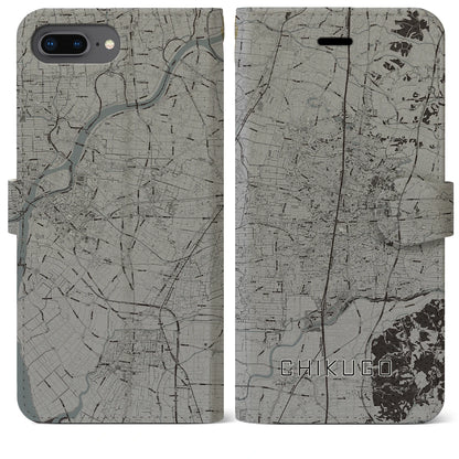 【筑後（福岡県）】地図柄iPhoneケース（手帳タイプ）モノトーン・iPhone 8Plus /7Plus / 6sPlus / 6Plus 用