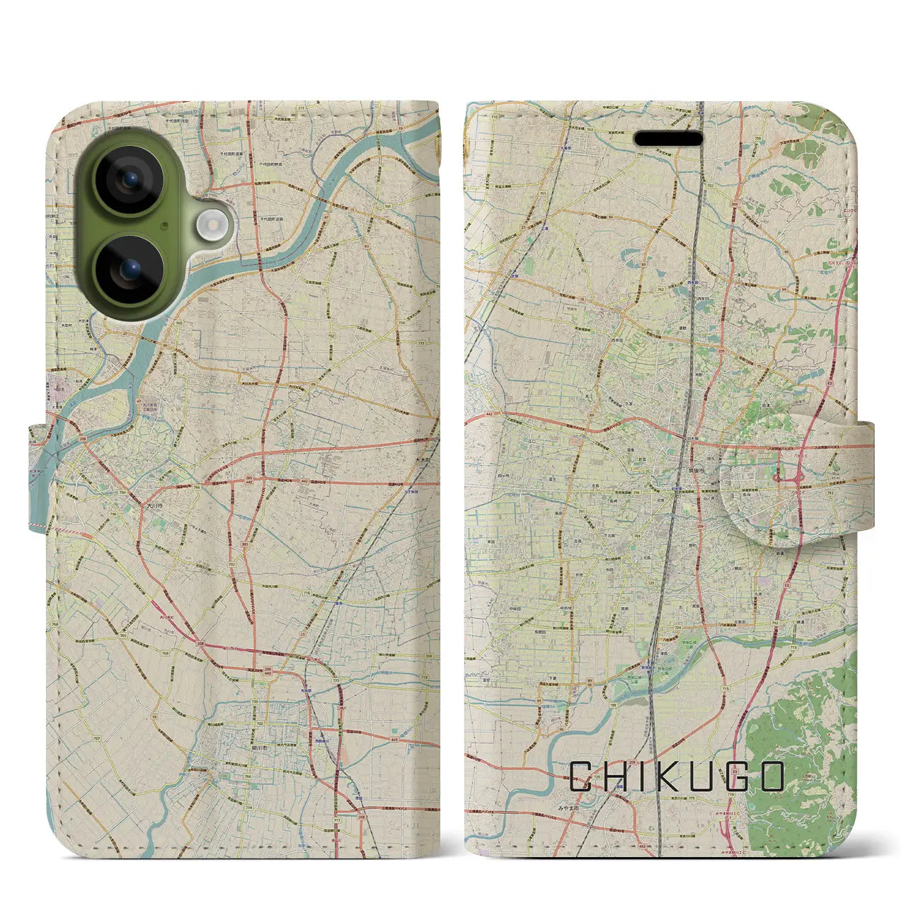 【筑後（福岡県）】地図柄iPhoneケース（手帳タイプ）