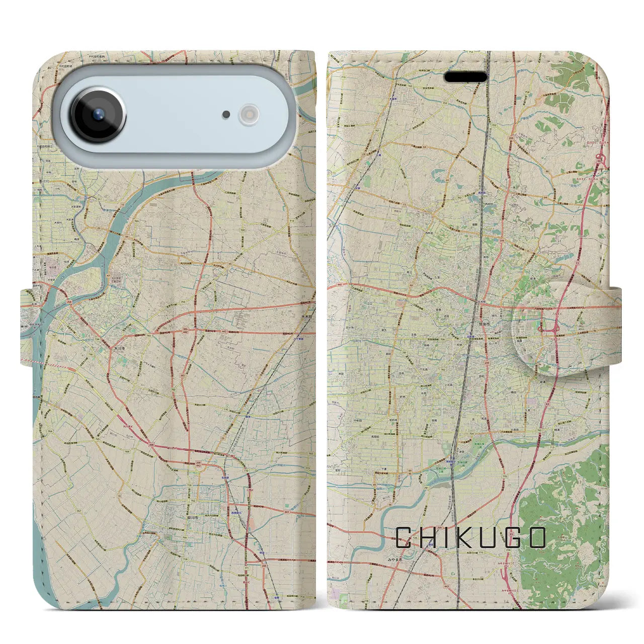 【筑後（福岡県）】地図柄iPhoneケース（手帳タイプ）