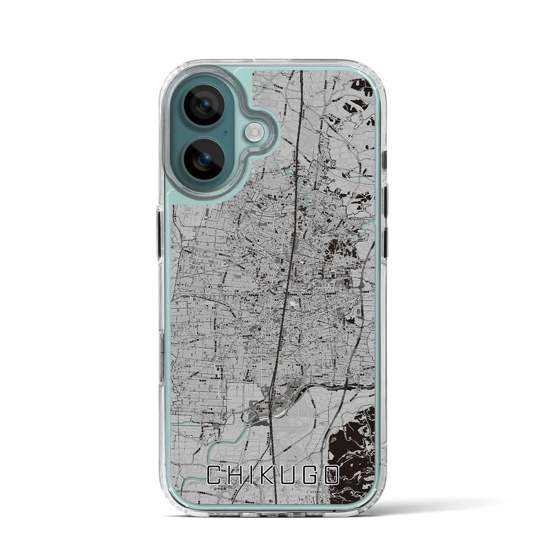 【筑後（福岡県）】地図柄iPhoneケース（MagSafeタイプ）モノトーン・iPhone 16 Pro 用