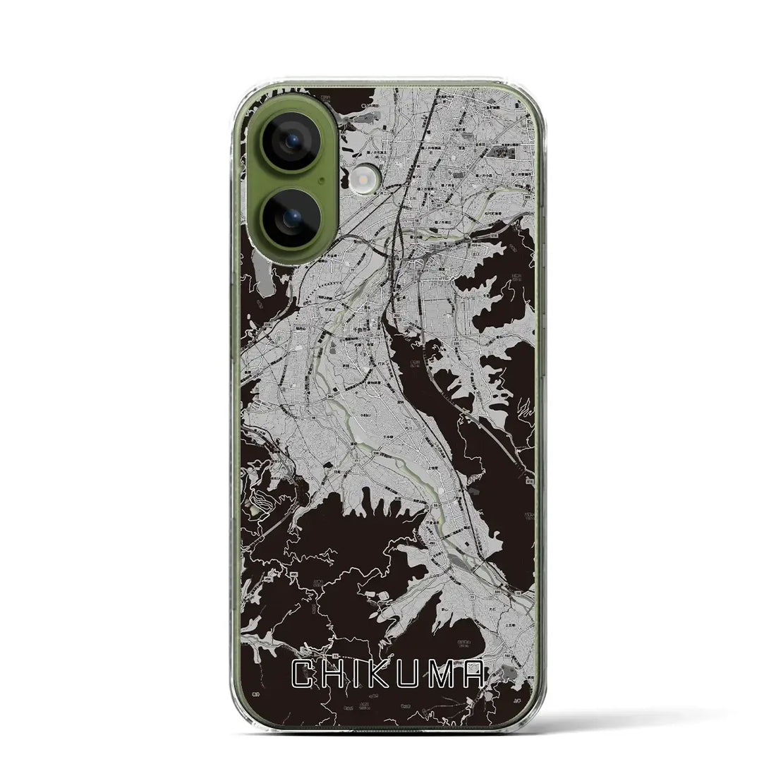 【千曲（長野県）】地図柄iPhoneケース（クリアタイプ）モノトーン・iPhone 17 Pro Max 用