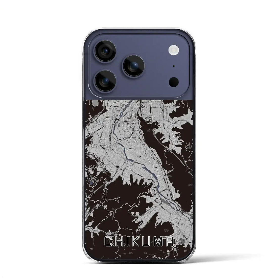 【千曲(長野県)】地図柄iPhoneケース(クリアタイプ)モノトーン・iPhone 17 Pro Max 用