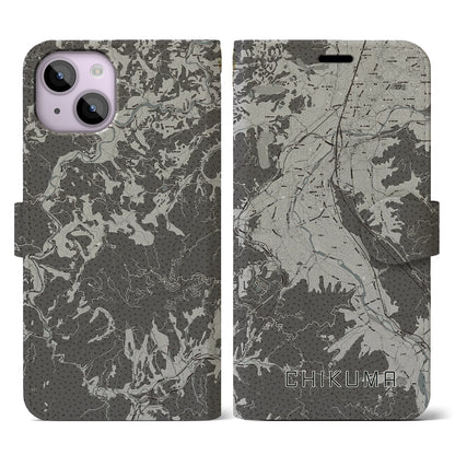 【千曲（長野県）】地図柄iPhoneケース（手帳タイプ）モノトーン・iPhone 14 用