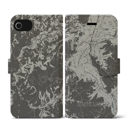 【千曲（長野県）】地図柄iPhoneケース（手帳タイプ）モノトーン・iPhone SE（第3 / 第2世代） / 8 / 7 / 6s / 6 用