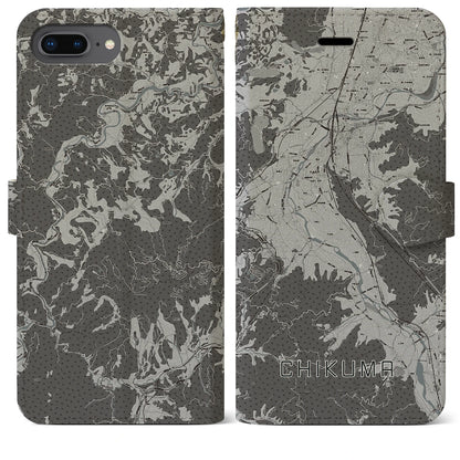 【千曲（長野県）】地図柄iPhoneケース（手帳タイプ）モノトーン・iPhone 8Plus /7Plus / 6sPlus / 6Plus 用