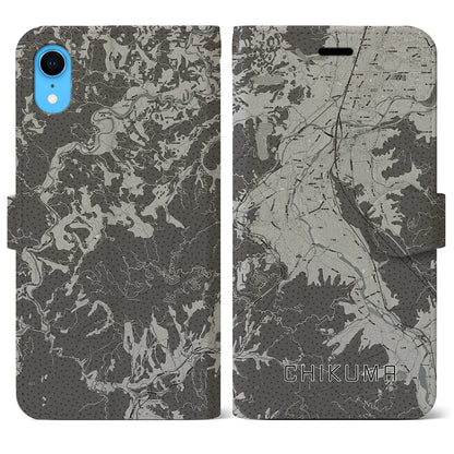 【千曲（長野県）】地図柄iPhoneケース（手帳タイプ）モノトーン・iPhone XR 用