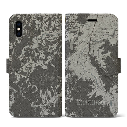 【千曲（長野県）】地図柄iPhoneケース（手帳タイプ）モノトーン・iPhone XS / X 用