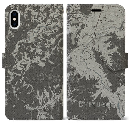 【千曲（長野県）】地図柄iPhoneケース（手帳タイプ）モノトーン・iPhone XS Max 用