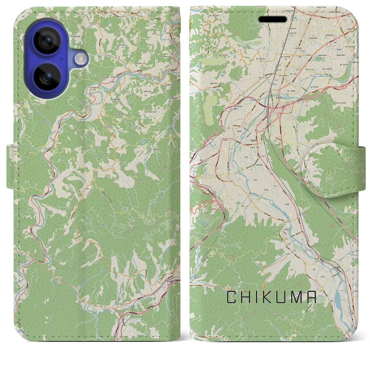 【千曲（長野県）】地図柄iPhoneケース（手帳タイプ）