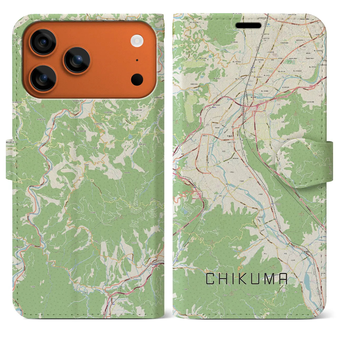 【千曲（長野県）】地図柄iPhoneケース（手帳タイプ）