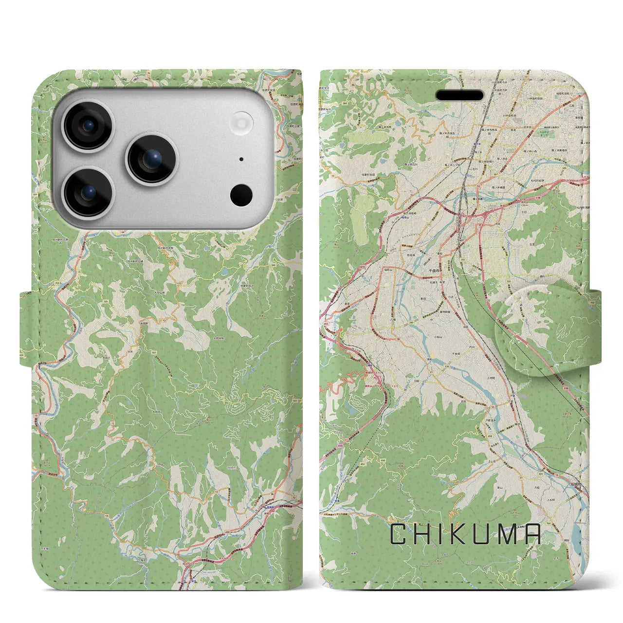 【千曲（長野県）】地図柄iPhoneケース（手帳タイプ）