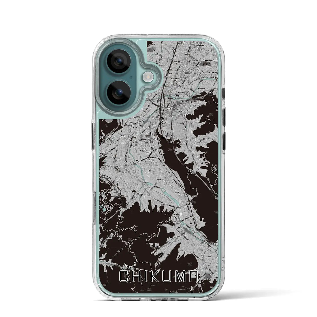 【千曲(長野県)】地図柄iPhoneケース(MagSafeタイプ)モノトーン・iPhone 16 Pro 用