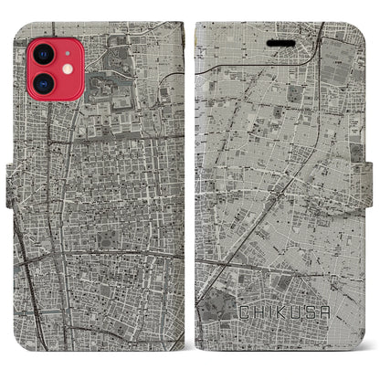 【千種（愛知県）】地図柄iPhoneケース（手帳タイプ）モノトーン・iPhone 11 用