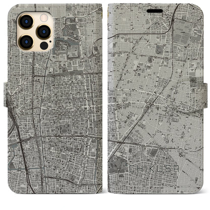 【千種（愛知県）】地図柄iPhoneケース（手帳タイプ）モノトーン・iPhone 12 Pro Max 用