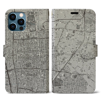 【千種（愛知県）】地図柄iPhoneケース（手帳タイプ）モノトーン・iPhone 12 / 12 Pro 用