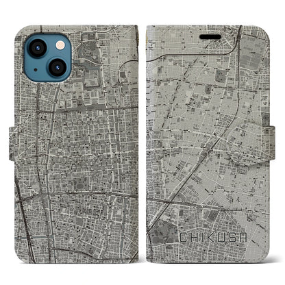 【千種（愛知県）】地図柄iPhoneケース（手帳タイプ）モノトーン・iPhone 13 用