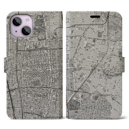 【千種（愛知県）】地図柄iPhoneケース（手帳タイプ）モノトーン・iPhone 14 用