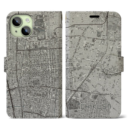 【千種（愛知県）】地図柄iPhoneケース（手帳タイプ）モノトーン・iPhone 15 用