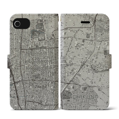 【千種（愛知県）】地図柄iPhoneケース（手帳タイプ）モノトーン・iPhone SE（第3 / 第2世代） / 8 / 7 / 6s / 6 用