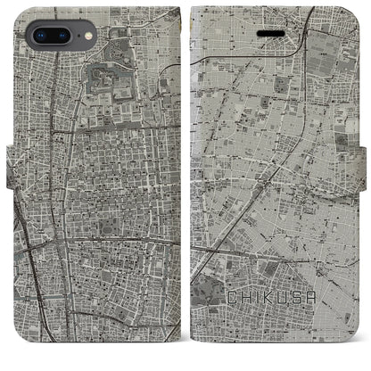 【千種（愛知県）】地図柄iPhoneケース（手帳タイプ）モノトーン・iPhone 8Plus /7Plus / 6sPlus / 6Plus 用