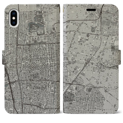 【千種（愛知県）】地図柄iPhoneケース（手帳タイプ）モノトーン・iPhone XS Max 用