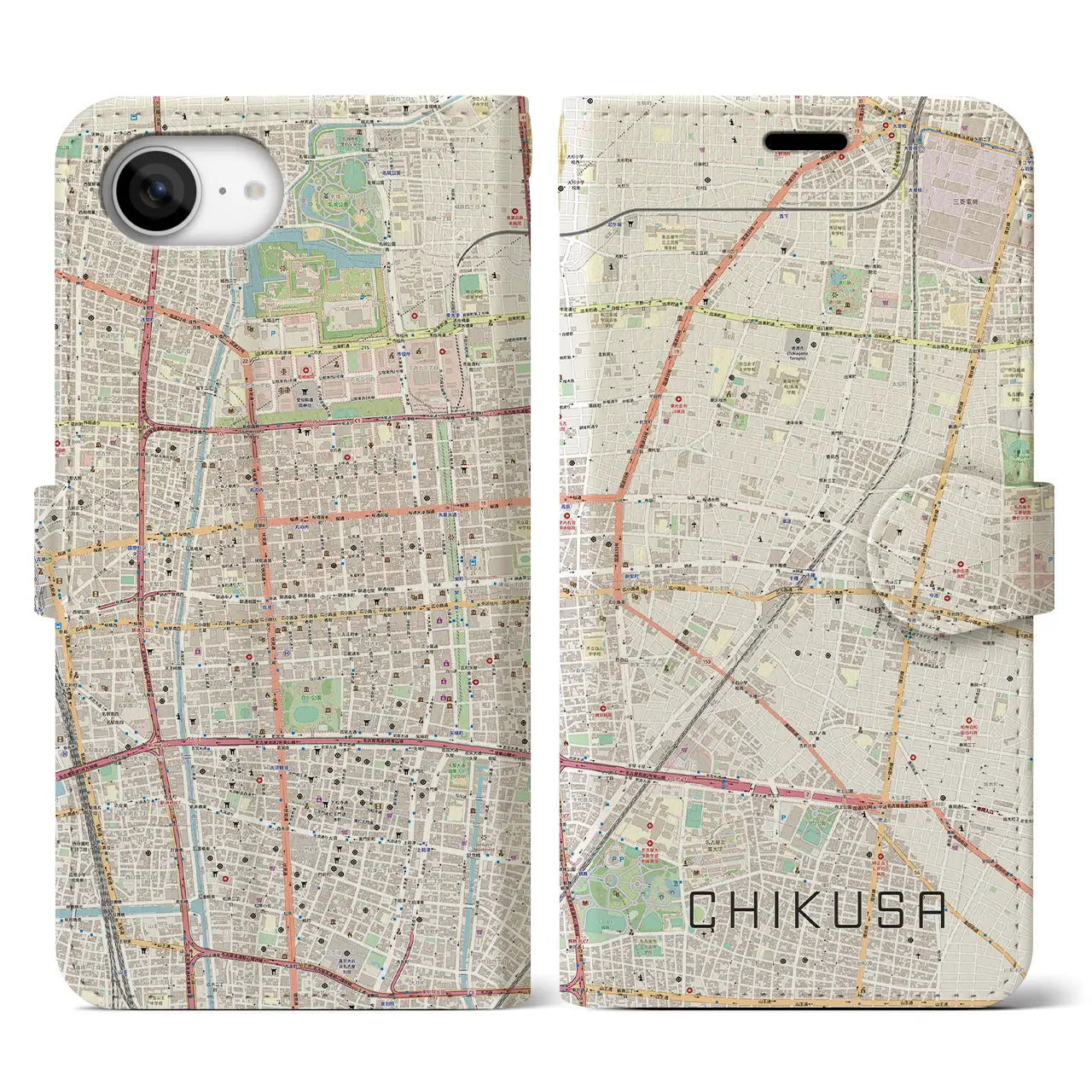 【千種（愛知県）】地図柄iPhoneケース（手帳タイプ）