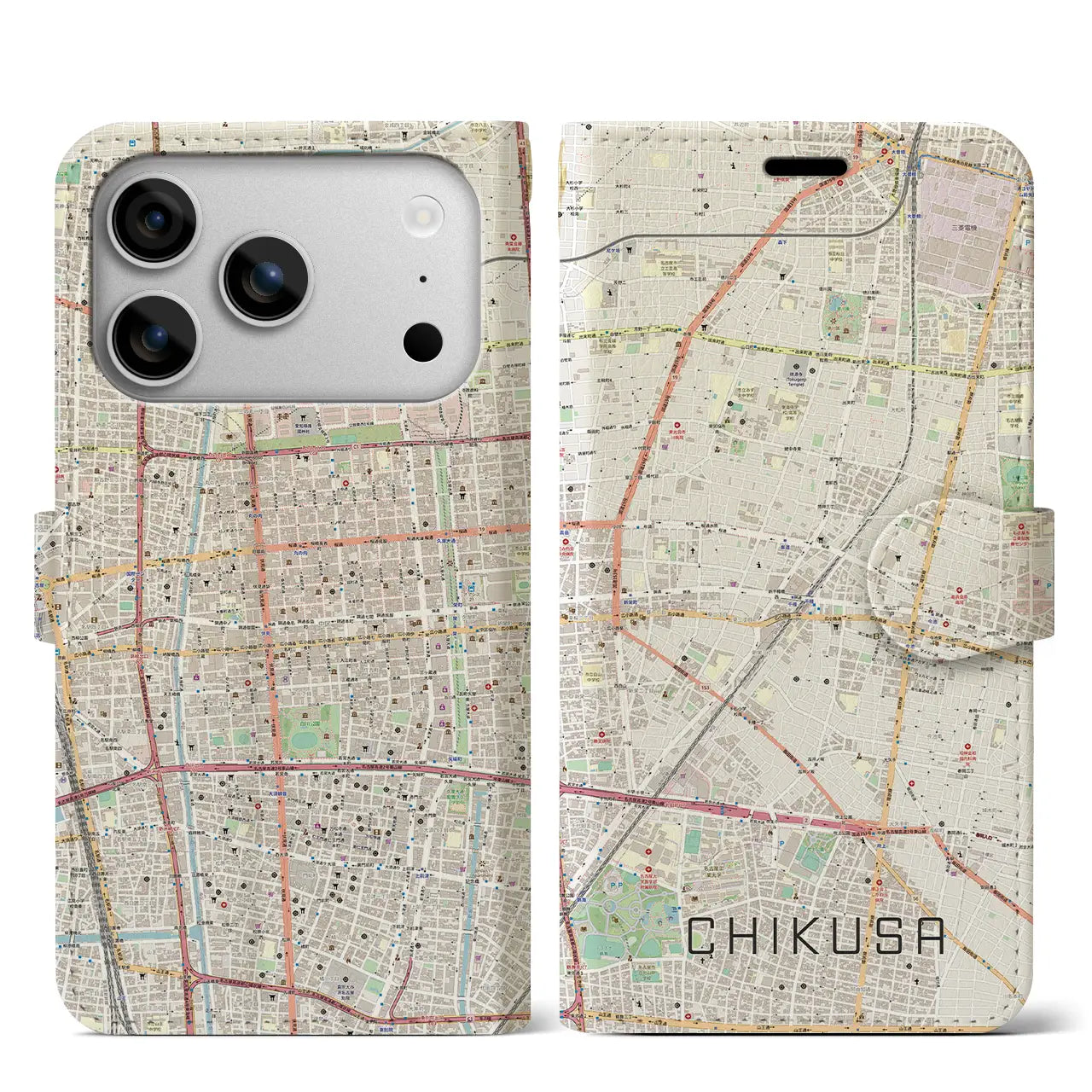 【千種（愛知県）】地図柄iPhoneケース（手帳タイプ）