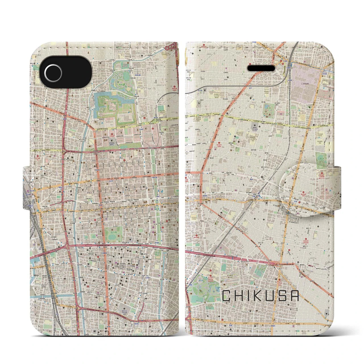 【千種（愛知県）】地図柄iPhoneケース（手帳タイプ）