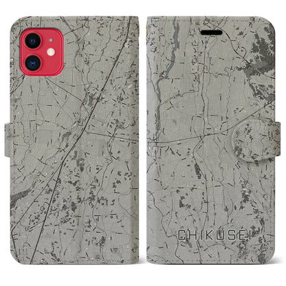 【筑西（茨城県）】地図柄iPhoneケース（手帳タイプ）モノトーン・iPhone 11 用