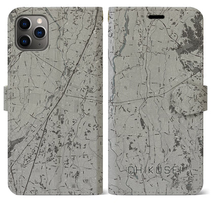 【筑西（茨城県）】地図柄iPhoneケース（手帳タイプ）モノトーン・iPhone 11 Pro Max 用