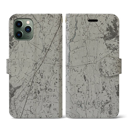 【筑西（茨城県）】地図柄iPhoneケース（手帳タイプ）モノトーン・iPhone 11 Pro 用