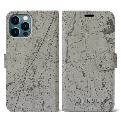 【筑西（茨城県）】地図柄iPhoneケース（手帳タイプ）モノトーン・iPhone 12 / 12 Pro 用