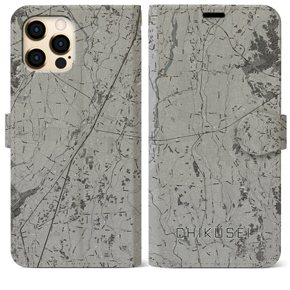 【筑西（茨城県）】地図柄iPhoneケース（手帳タイプ）モノトーン・iPhone 12 Pro Max 用