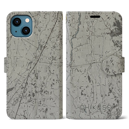 【筑西（茨城県）】地図柄iPhoneケース（手帳タイプ）モノトーン・iPhone 13 用