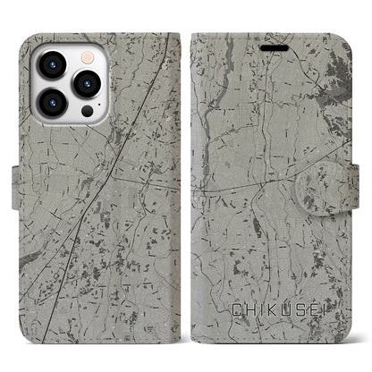 【筑西（茨城県）】地図柄iPhoneケース（手帳タイプ）モノトーン・iPhone 13 Pro 用