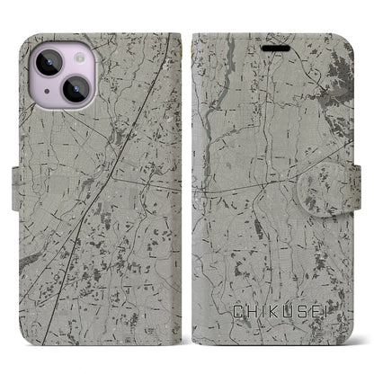 【筑西（茨城県）】地図柄iPhoneケース（手帳タイプ）モノトーン・iPhone 14 用