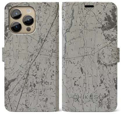 【筑西（茨城県）】地図柄iPhoneケース（手帳タイプ）モノトーン・iPhone 14 Pro Max 用