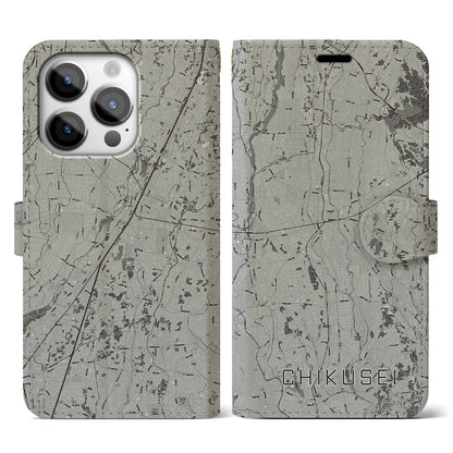 【筑西（茨城県）】地図柄iPhoneケース（手帳タイプ）モノトーン・iPhone 14 Pro 用